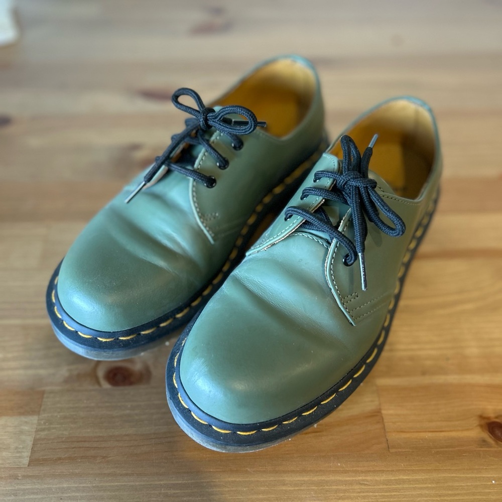 Dr. Martens Green Leather Oxfords with Black Soles